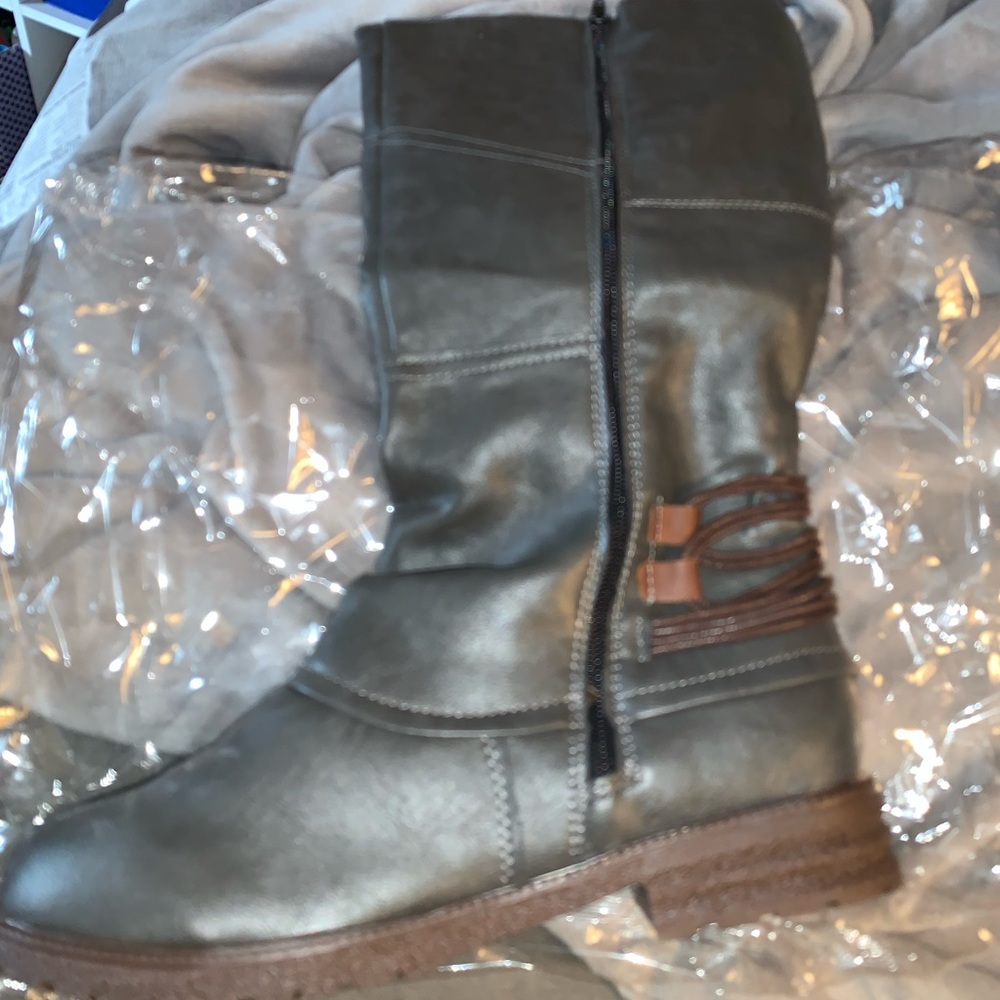 Grey knee high boots